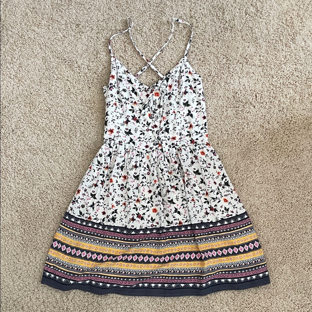 Abercrombie & Fitch Floral Strappy Dress with Patterned Hem